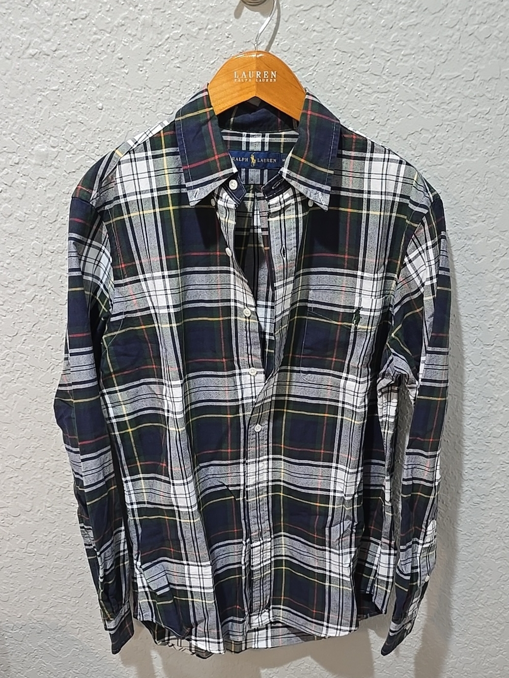 Ralph Lauren Navy, White & Green Plaid Button-Down Shirt